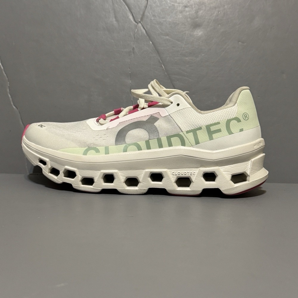On Cloudmonster Running Sneakers White Lima Pink 61.97725 Womens 10.5 NO INSOLES